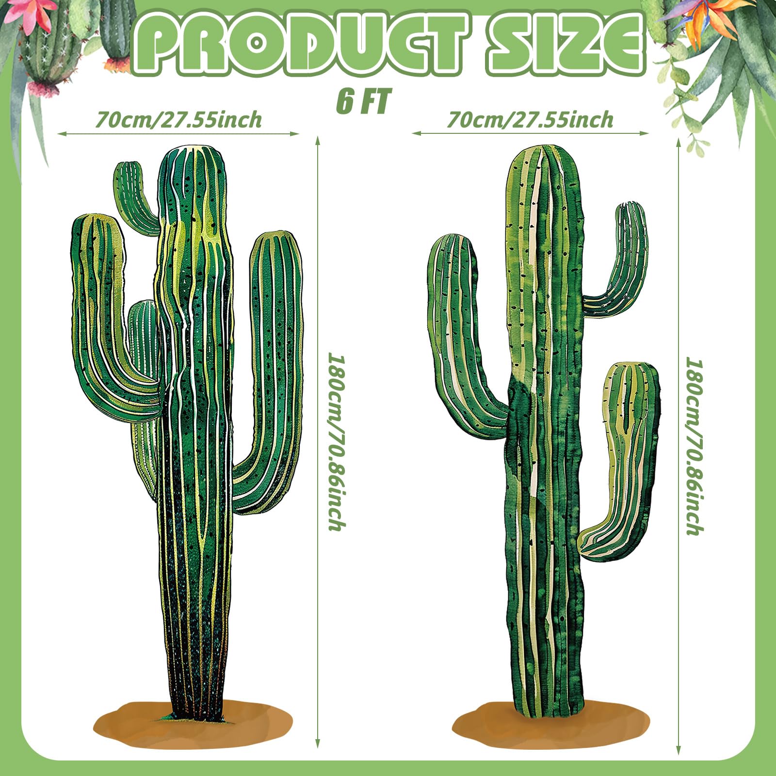 2 Pcs 6 Feet Large Boho Cactus Wall Decor Jointed Cactus Cutouts Wall Stickers Tropical Cacti Wall Decals Stickers Bohemian Green Botanical Cactus Decorations for Classroom Bedroom Cinco De Mayo