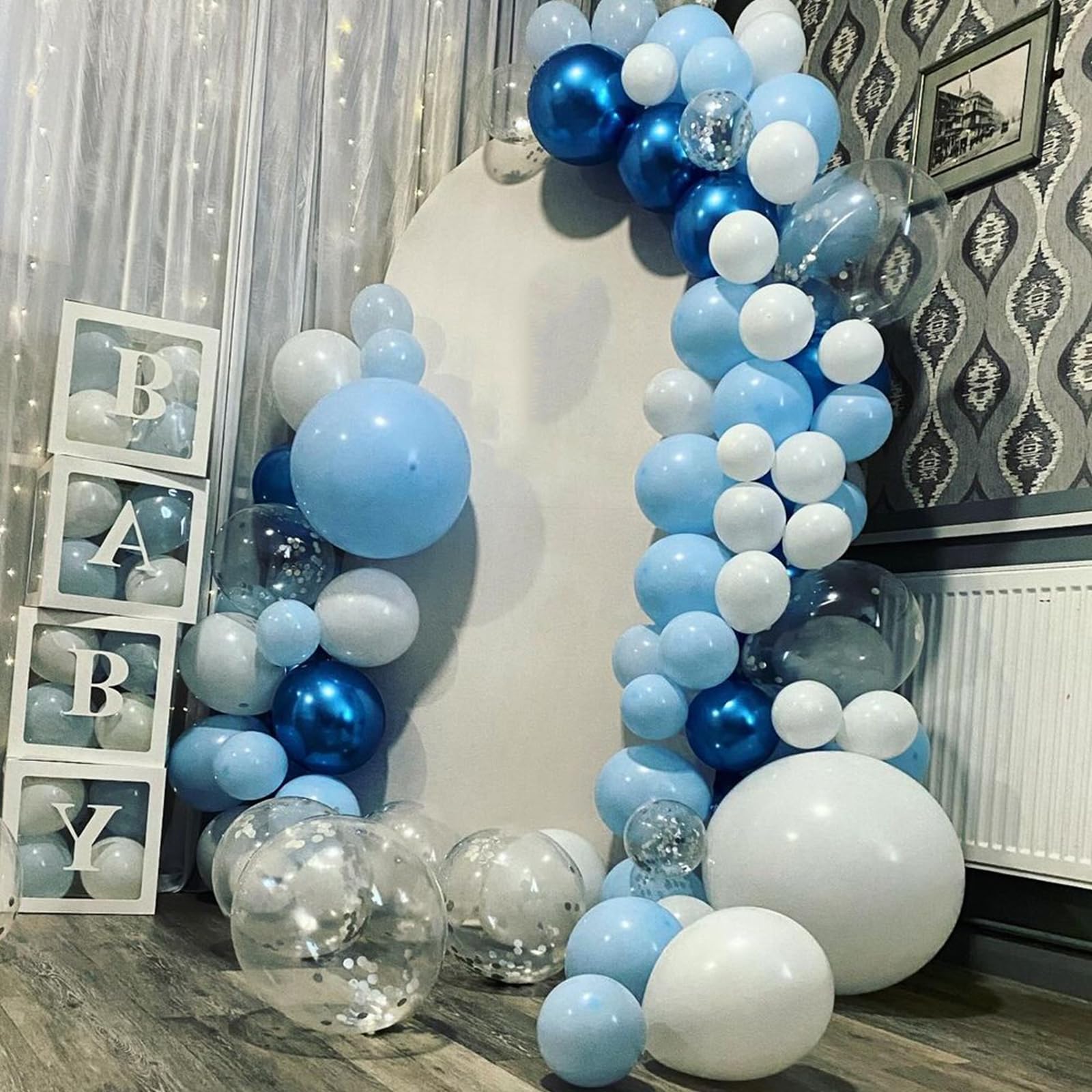 Blue Balloon Garland Arch Kit, 134pcs Blue and White Party Balloons Arch Kit for Baby Shower, Birthday, Bridal Shower, Graduation, Winter Wonderland Party Decorations