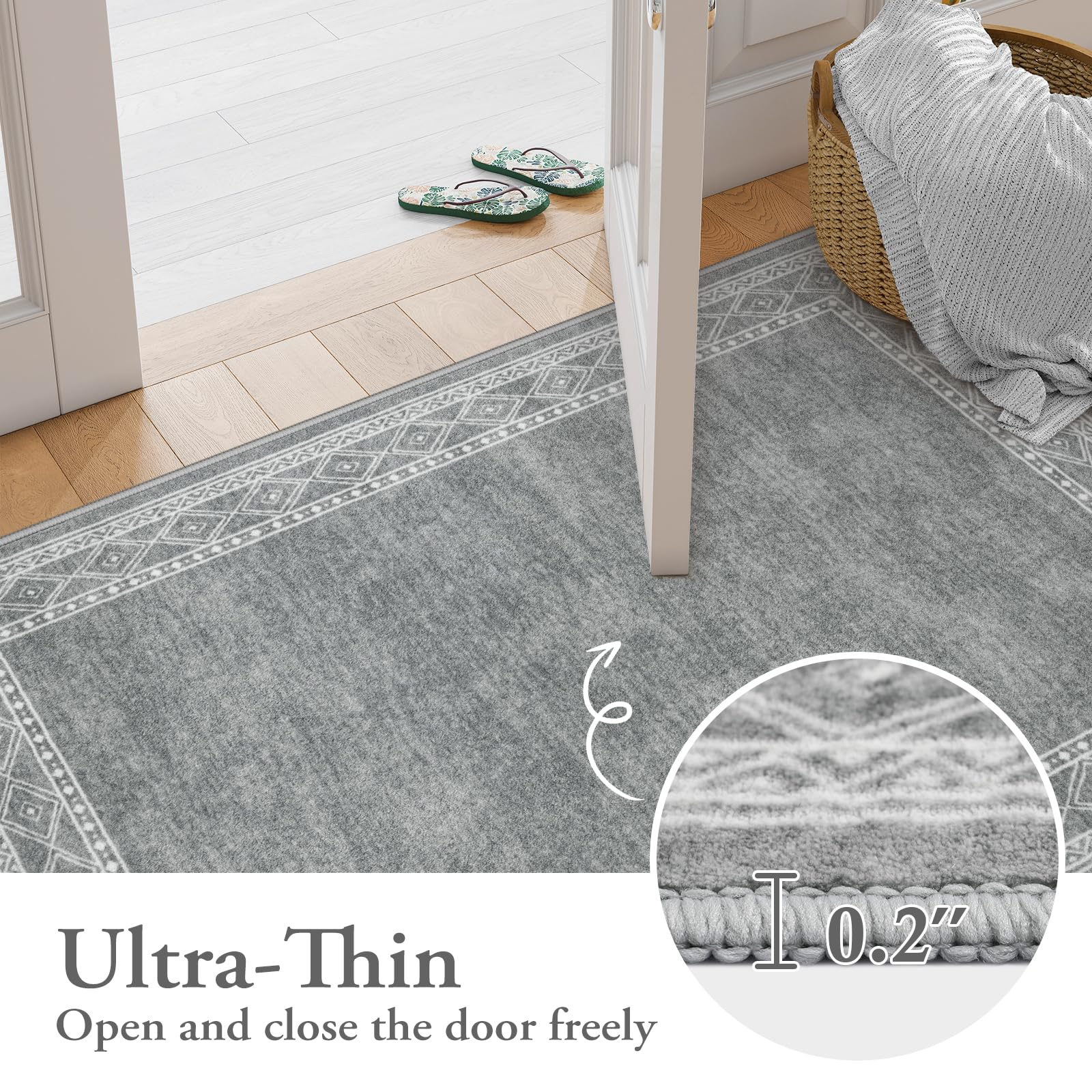 Lahome Modern Bordered Entryway Rugs Indoor- 2x3 Kitchen Rugs Non Slip Washable Ultra-thin Soft Small Rug Indoor Door Mat, Throw Carpet Washable Rugs for Bathroom Bedroom Entry(2x3ft,Grey)