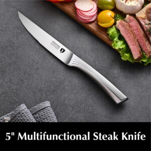 KINGSTONE 5" Steak Knife Set Kitchen Steak Knives set of 8 German Stainless Steel Serrated Steak Knives with Gift Box Dishwasher Safe (8, sliver)