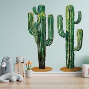 2 Pcs 6 Feet Large Boho Cactus Wall Decor Jointed Cactus Cutouts Wall Stickers Tropical Cacti Wall Decals Stickers Bohemian Green Botanical Cactus Decorations for Classroom Bedroom Cinco De Mayo