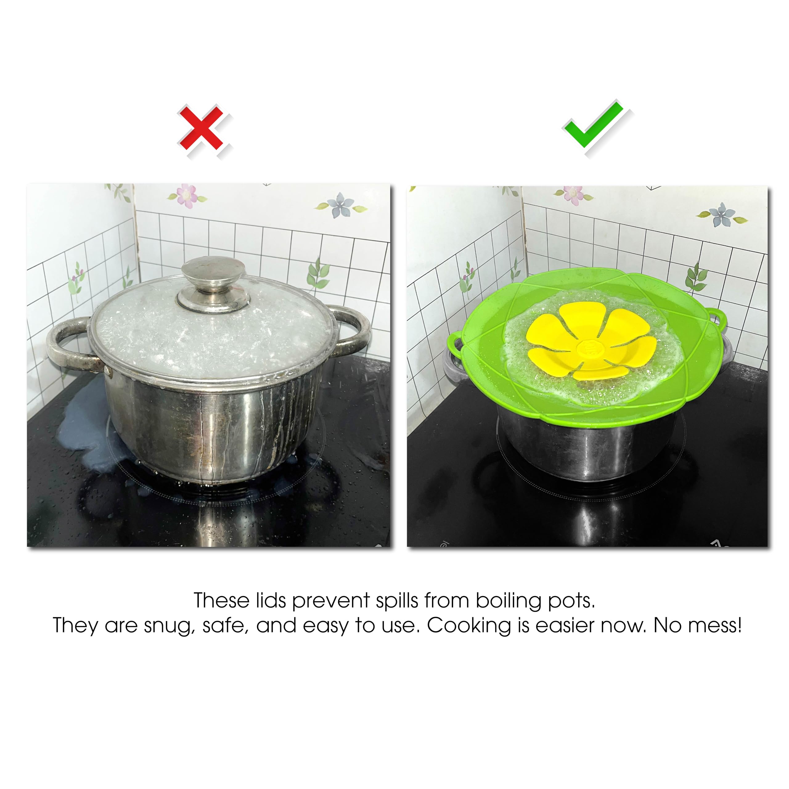 2 PCS Spill Stopper Multipurpose Lid Cover, Silicone Boil Over Safeguard Pot For Cooking Chef Boil No More, Pampered Kitchen Tool Anti Pan Flower Preventer Overflow Water Boiling, Lids Pots Safe