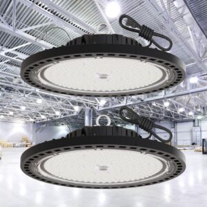 ggth 2 pack 200w ufo led high bay light, 29000lm, 5000k, ip66 waterproof, with us plug 6ft cable, commercial industrial warehouse shop factory barn garage area lighting fixture, etl listed