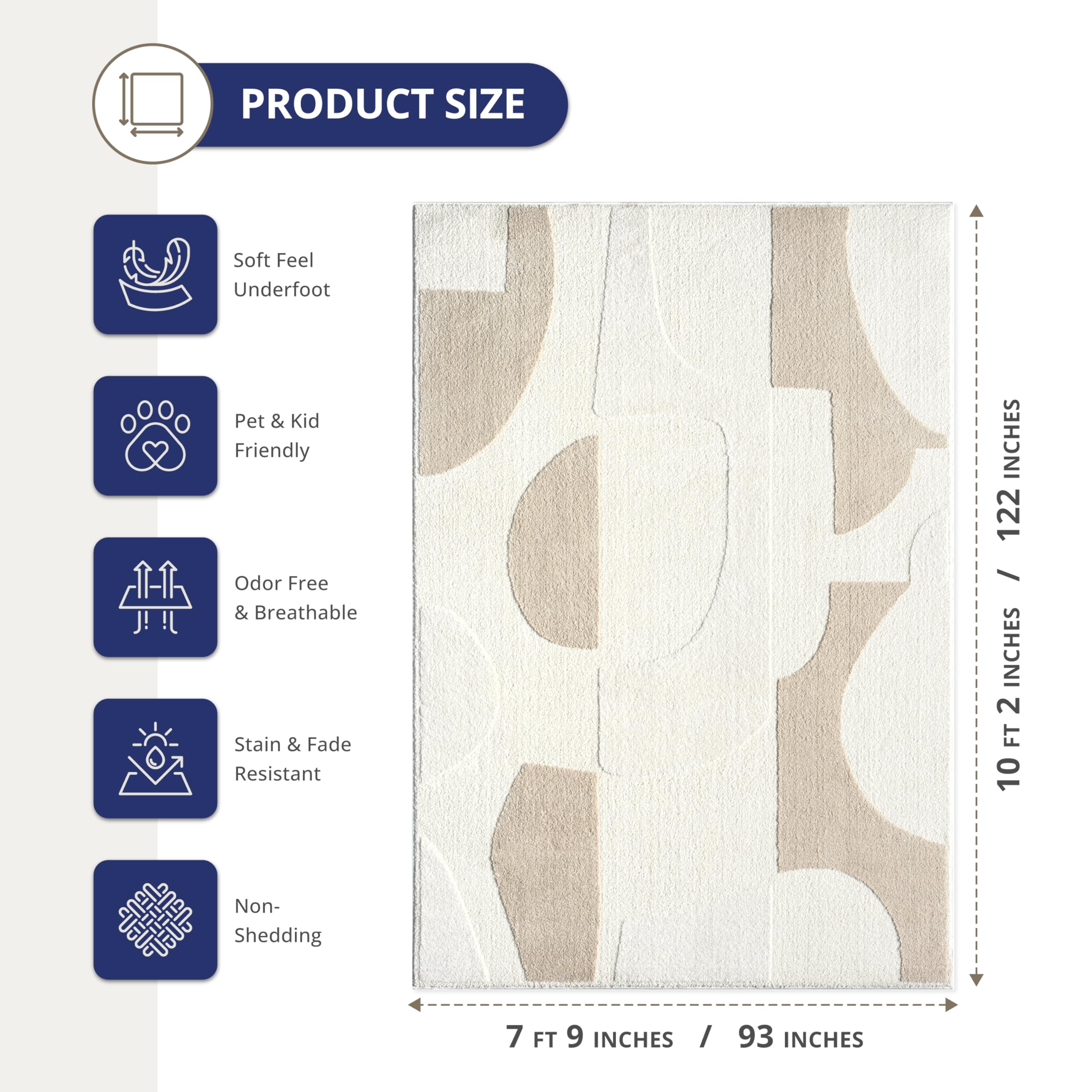 Abani Cozy Cream Area Rug for Living Room, Bedroom - Asymmetric Circle Pattern - 8' x 10' - Durable & Easy to Clean