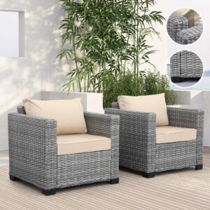 rattaner outdoor furniture club chair patio single sofa chairs outdoor chairs set of 2 outdoor sofa accent chair with anti-slip cushions and waterproof cover, khaki