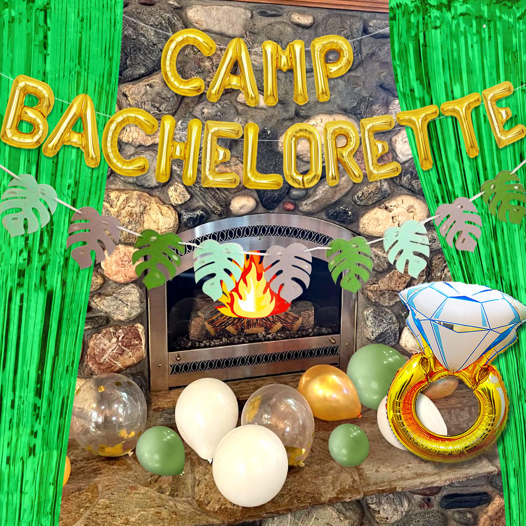 Gold Camp Bachelorette Decorations Balloons Sign Banner Camping Bachelorette Banner Supplies for Mountain Camp Bachelorette Bridal Shower Wedding Engagement