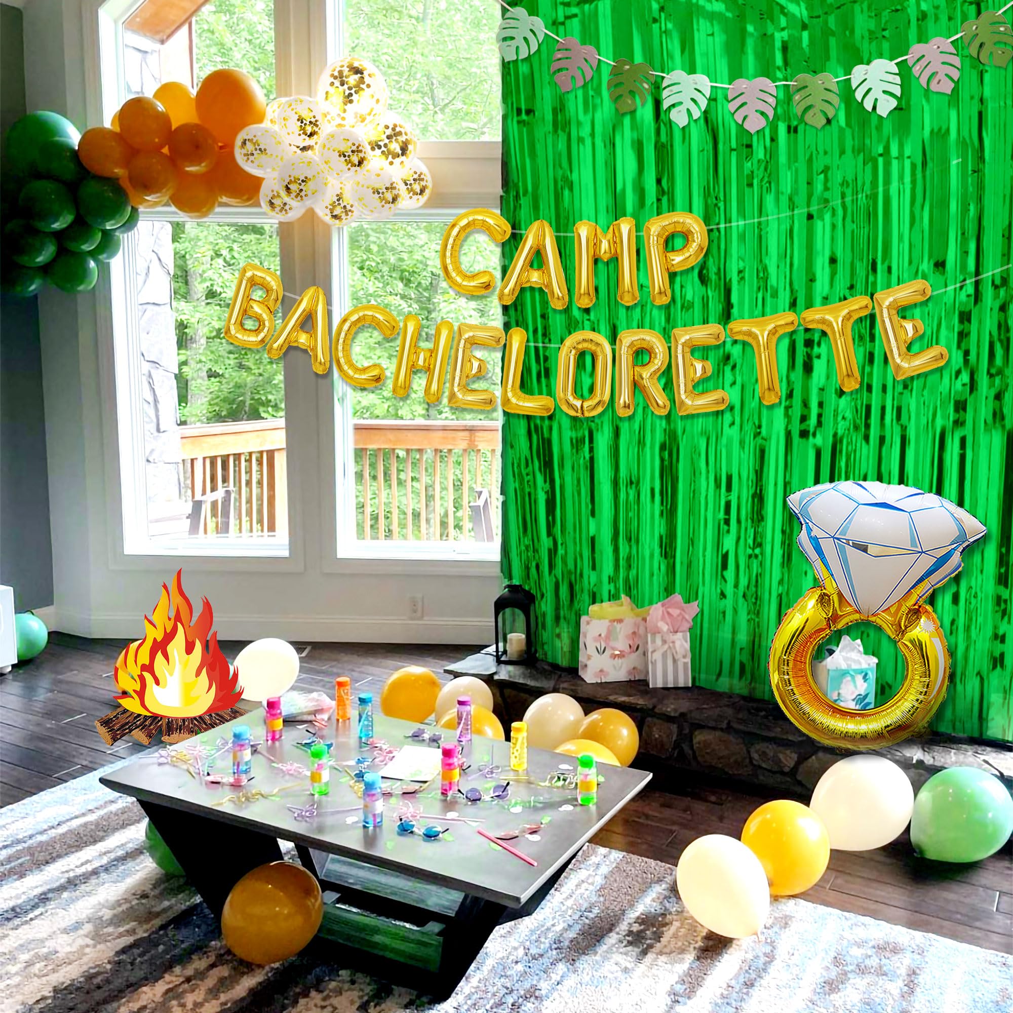 Gold Camp Bachelorette Decorations Balloons Sign Banner Camping Bachelorette Banner Supplies for Mountain Camp Bachelorette Bridal Shower Wedding Engagement