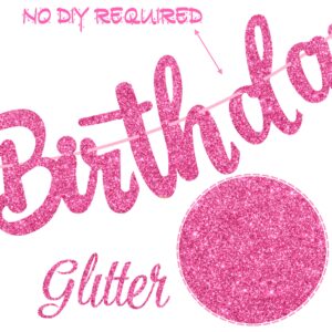 Hot Pink Girl Happy Birthday Banners Glitter Pink Birthday Party Decorations for Girls Hot Pink Princess Ladies Party Decorations for Bachelorette Bridal Shower Party Supplies