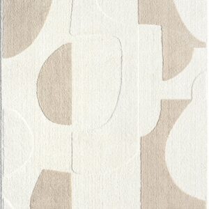 Abani Cozy Cream Area Rug for Living Room, Bedroom - Asymmetric Circle Pattern - 8' x 10' - Durable & Easy to Clean