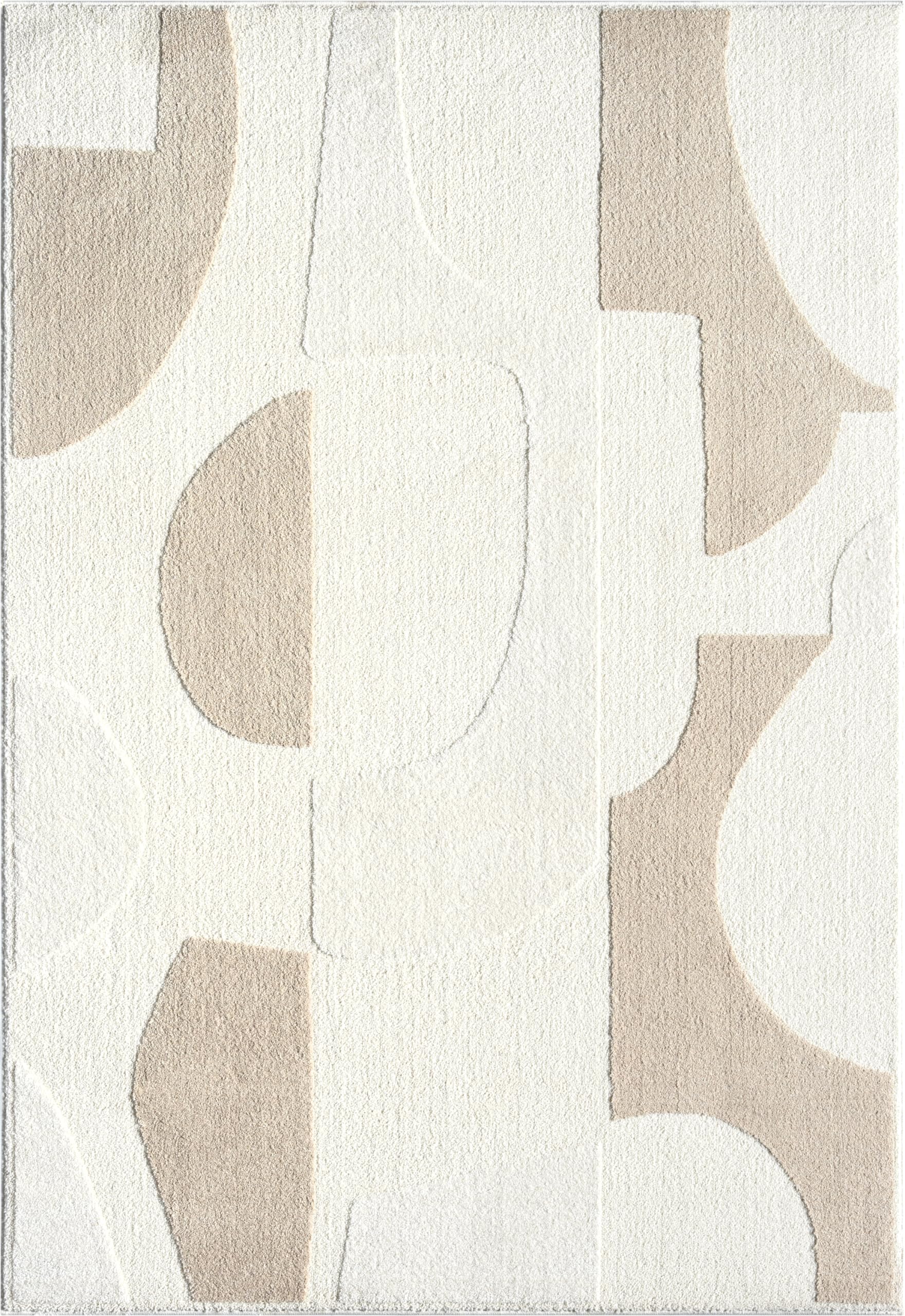 Abani Cozy Cream Area Rug for Living Room, Bedroom - Asymmetric Circle Pattern - 8' x 10' - Durable & Easy to Clean