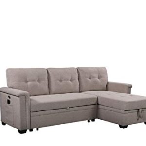 Acosure 84" Reversible Sectional Sofa with Two USB Charging Ports and Pocket,Pull-Out Sleeper Bed W/Storage & Tufted Seat,Easy to Install,for Apartment,Bedroom,(Light Gray)