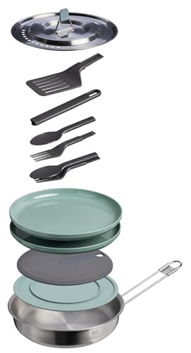 Stanley Wildfare Core 12-Piece Stainless Steel Fry Pan Cookset | 1 qt Travel Pan with Fold & Lock Handle | Camping Essentials for Your Camp Kitchen