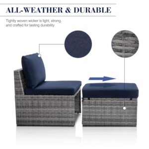 Backyard Expressions 2 Pc. Outdoor Wicker Conversation Chair Set with Storage and Ottoman, 250lb Weight Capacity