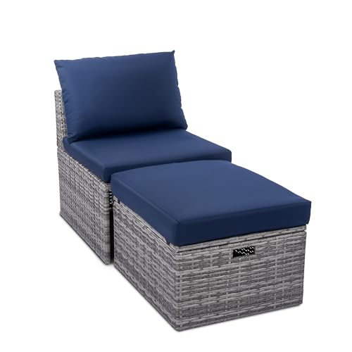 Backyard Expressions 2 Pc. Outdoor Wicker Conversation Chair Set with Storage and Ottoman, 250lb Weight Capacity