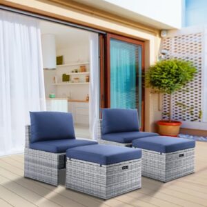 Backyard Expressions 2 Pc. Outdoor Wicker Conversation Chair Set with Storage and Ottoman, 250lb Weight Capacity