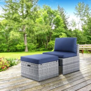 Backyard Expressions 2 Pc. Outdoor Wicker Conversation Chair Set with Storage and Ottoman, 250lb Weight Capacity