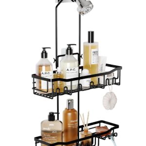 Skyapex Shower Caddy Hanging Shelf: Over Shower Head Adjustable Height Organizer for Tall Bottle No Blocking to Showerhead - Extra Long Rack for Bathroom