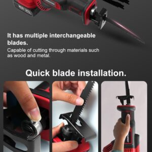 Cordless Reciprocating Saw, 2 x 4.0Ah Battery,Cordless Variable Speed, Saw Blades Kit for Wood/Metal/PVC Cutting RED