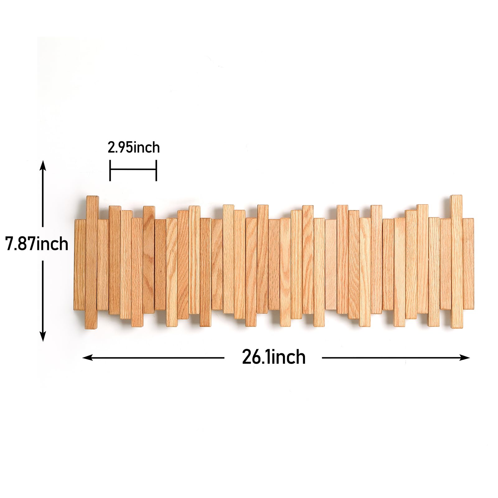 GOGREEBELL Natural Wood Wall Mounted Piano Coat Rack| Coat Rack Wall Mount| Flip Down Wall Hook Rack 7 Hooks| Entryway Wall Storage with Hooks,Made of Oak.Wall Art