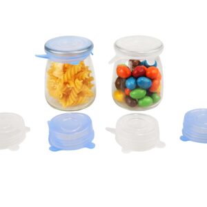 WhisprWield Extra Small Silicone Stretch Lids 2 Inch 6PCS Resuable Jar Cover Fit 2 to 2.3 Inch Containers,BPA Free, Leakproof, Microwave&Freezer Safe,Blue Clear, bwlid1