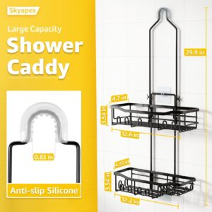 Skyapex Shower Caddy Hanging Shelf: Over Shower Head Adjustable Height Organizer for Tall Bottle No Blocking to Showerhead - Extra Long Rack for Bathroom