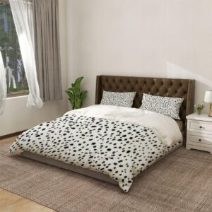 LKODZFABU Duvet Cover King Size Animal Print Seamless Irregular Ink Spots White Dalmatian Comforter Duvet Cover Set with Zipper Soft & Breathable Bedding Sets for Kids Adults Home Decor