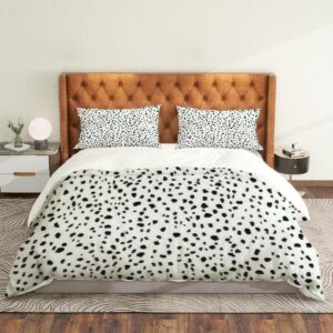 LKODZFABU Duvet Cover King Size Animal Print Seamless Irregular Ink Spots White Dalmatian Comforter Duvet Cover Set with Zipper Soft & Breathable Bedding Sets for Kids Adults Home Decor