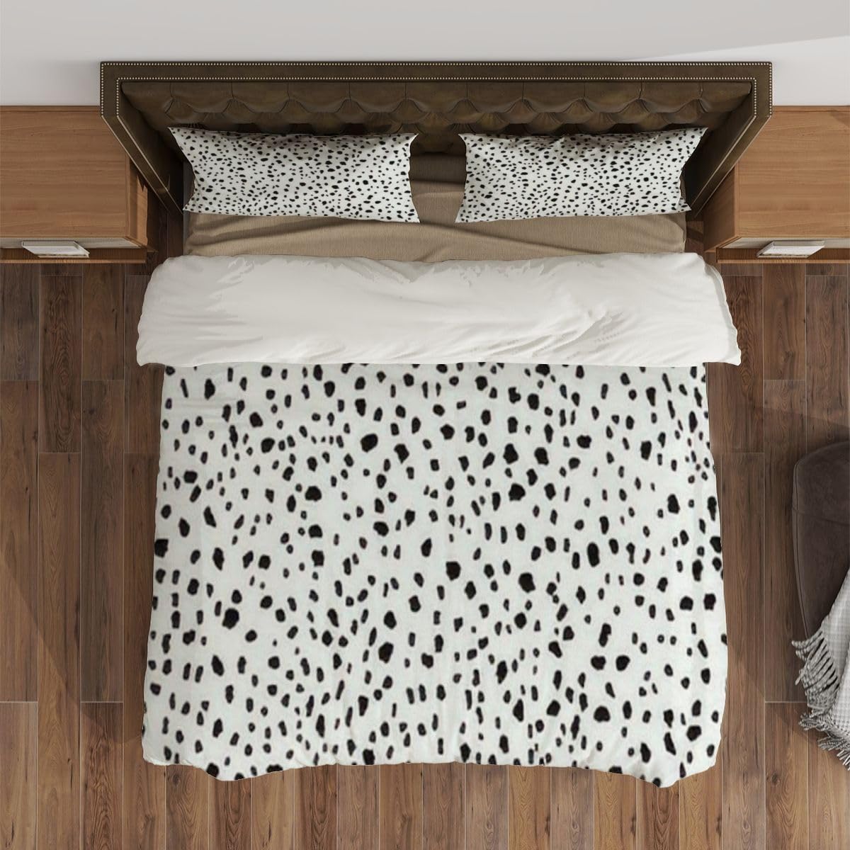 LKODZFABU Duvet Cover King Size Animal Print Seamless Irregular Ink Spots White Dalmatian Comforter Duvet Cover Set with Zipper Soft & Breathable Bedding Sets for Kids Adults Home Decor