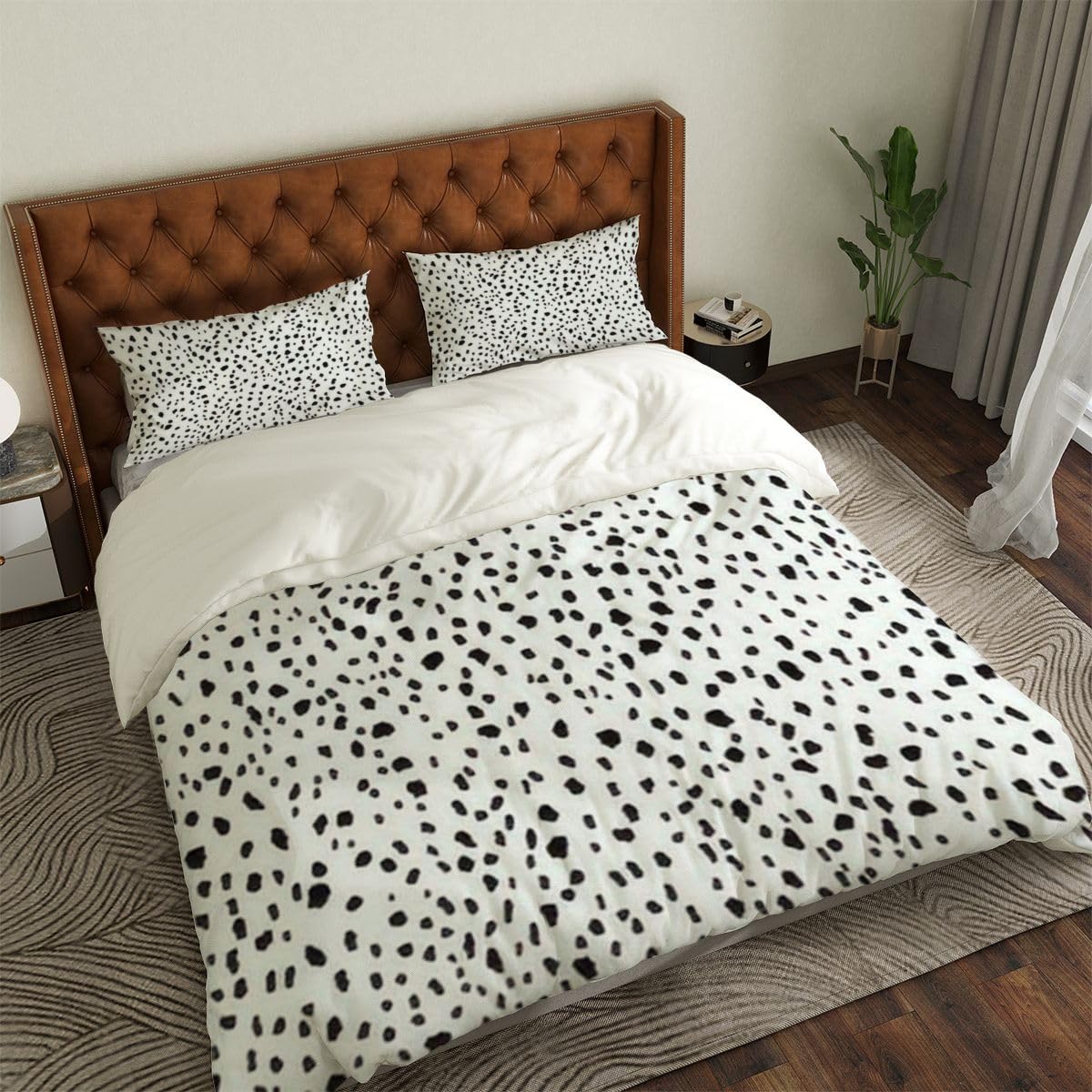 LKODZFABU Duvet Cover King Size Animal Print Seamless Irregular Ink Spots White Dalmatian Comforter Duvet Cover Set with Zipper Soft & Breathable Bedding Sets for Kids Adults Home Decor