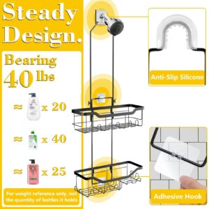 Skyapex Shower Caddy Hanging Shelf: Over Shower Head Adjustable Height Organizer for Tall Bottle No Blocking to Showerhead - Extra Long Rack for Bathroom