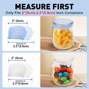 WhisprWield Extra Small Silicone Stretch Lids 2 Inch 6PCS Resuable Jar Cover Fit 2 to 2.3 Inch Containers,BPA Free, Leakproof, Microwave&Freezer Safe,Blue Clear, bwlid1