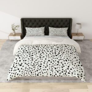 lkodzfabu duvet cover king size animal print seamless irregular ink spots white dalmatian comforter duvet cover set with zipper soft & breathable bedding sets for kids adults home decor