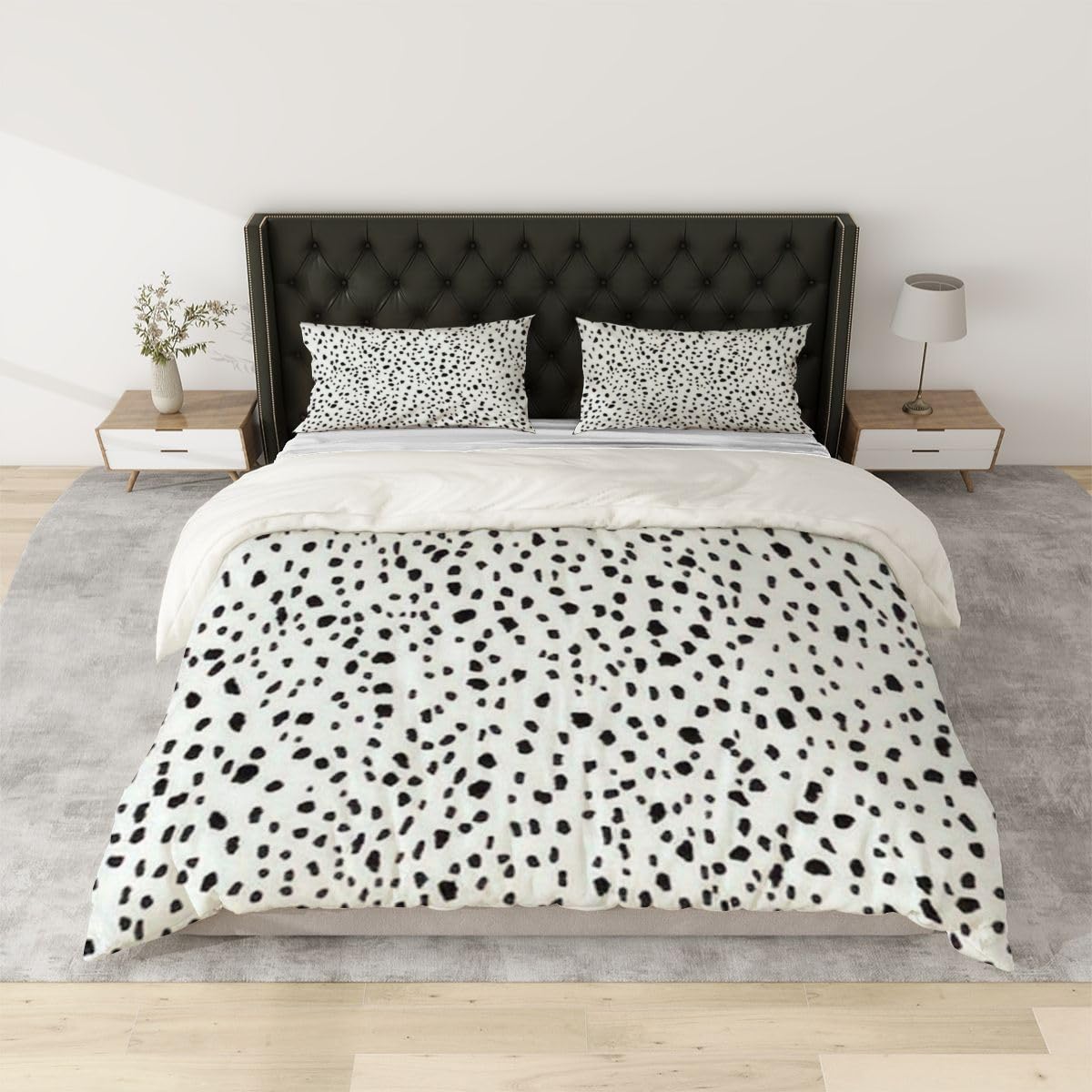 LKODZFABU Duvet Cover King Size Animal Print Seamless Irregular Ink Spots White Dalmatian Comforter Duvet Cover Set with Zipper Soft & Breathable Bedding Sets for Kids Adults Home Decor