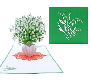 eta lily of the valley pop up card - 3d happy birthday with flowers design, flower card, for mother’s day, get well best wishes mom, women and friends, f16