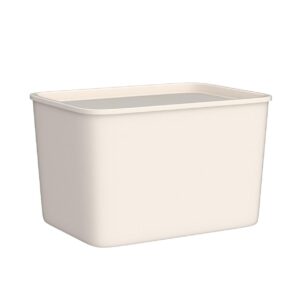 IRIS USA Plastic Basket Bin & Lid, Large, 4-Pack, Stackable Lidded Storage Organizer Bins for-Kitchen-Bathroom and Bedroom, Off White