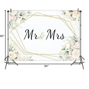 Mr & Mrs White Floral Bridal Shower Backdrop Mr Mrs Wedding Theme Photo Backgrounds 7x5ft Wedding Bride to Be Engagement Photography Backdrops Prom Party Banner Decor Party Banner Photo Booth Prop