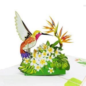 ETA 3D Floral Hummingbird Pop Up Card, Birthday Card, Thank You Card, Mother's Day Card, Nature Card, Congratulate with 3D Bird, Laser Cut, Handmade in Vietnam, 5.9 in x 5.9 in