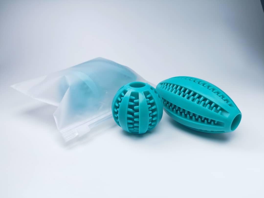 ¡¡2 UNIDADES EN EL MISMO PAQUETE!! Pelota Y Rugby para Perros, DISPENSADORES DE ALIMENTO, TRATAMIENTO DE LIMPIEZA Dental, para MASTICADORES IMPULSIVOS, JUGUETE para MASTICAR DURADERO (Azul Marino)