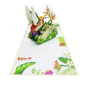 ETA 3D Floral Hummingbird Pop Up Card, Birthday Card, Thank You Card, Mother's Day Card, Nature Card, Congratulate with 3D Bird, Laser Cut, Handmade in Vietnam, 5.9 in x 5.9 in