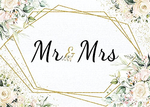 Mr & Mrs White Floral Bridal Shower Backdrop Mr Mrs Wedding Theme Photo Backgrounds 7x5ft Wedding Bride to Be Engagement Photography Backdrops Prom Party Banner Decor Party Banner Photo Booth Prop