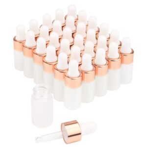 30 pack frosted glass dropper bottle,essential oil dropper bottle travel glass vials cosmetic sample container for essential oils,perfume with glass eye dropper&rose gold lids (3ml)