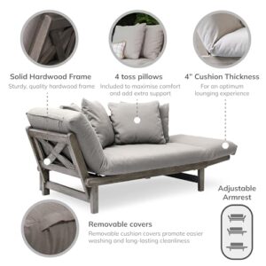 Cambridge Casual West Lake Mahogany Outdoor Convertible Sofa Daybed, Weathered Gray/Oyster Cushion