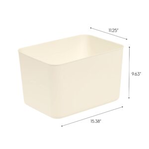 IRIS USA Plastic Basket Bin & Lid, Large, 4-Pack, Stackable Lidded Storage Organizer Bins for-Kitchen-Bathroom and Bedroom, Off White