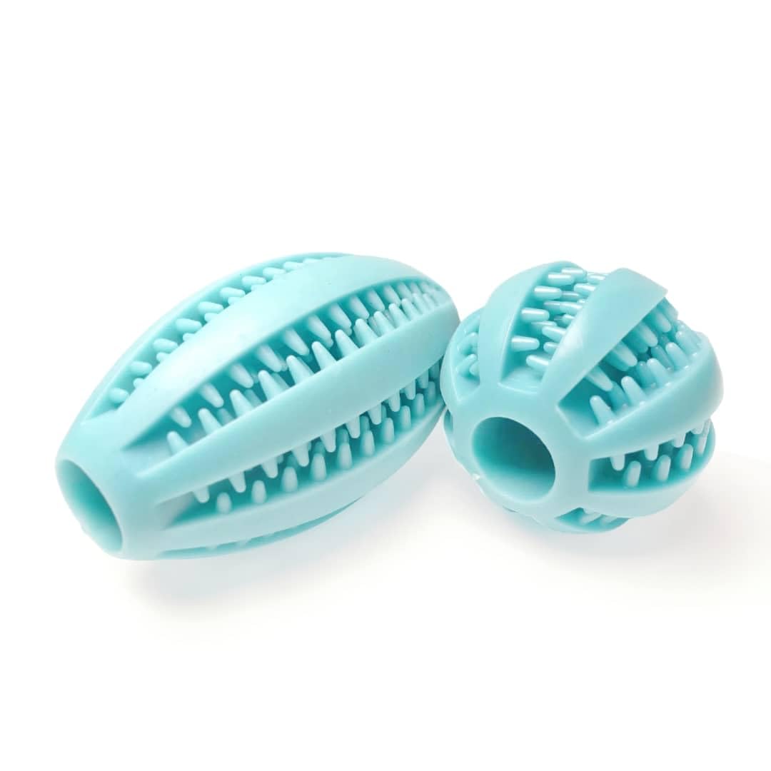 ¡¡2 UNIDADES EN EL MISMO PAQUETE!! Pelota Y Rugby para Perros, DISPENSADORES DE ALIMENTO, TRATAMIENTO DE LIMPIEZA Dental, para MASTICADORES IMPULSIVOS, JUGUETE para MASTICAR DURADERO (Azul Marino)