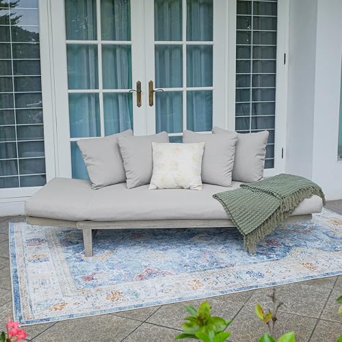 Cambridge Casual West Lake Mahogany Outdoor Convertible Sofa Daybed, Weathered Gray/Oyster Cushion