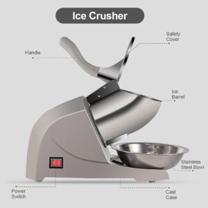 Greatrue Snow Cone Machine 380w Shaved Ice Machine 3 Blades Ice Shaver 280lbs/hr Electric Ice Crusher Prevent Splash Snow Cone Maker for Home and Commercial with Ice Pick