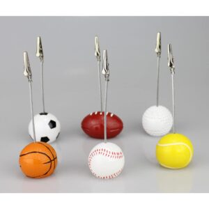 RRRuo Basketball Resin Ball Base Memo Clip Holder Stand, Picture Holders, Place Card Holders for Memo Note Photo Wedding Party Table Number Holders Home Office Desktop Decor 6 Pieces (Basketball)