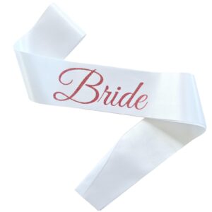 magnusson's garden bride sash, white and rose gold glitter bachelorette party sash for future mrs, bridal shower sash for bride-to-be, wedding party decorations