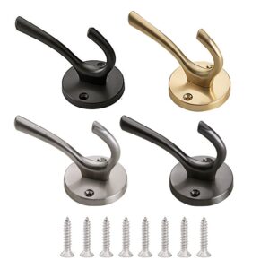 CALIDAKA 4 Pack Gold Wall Hooks, Gold Hooks, Metal Coat Hooks for Hanging Coats and Hat Hook,s Wall Mounted Towel Hooks for Bathrooms Clothing Hooks for Bedroom Double Hooks