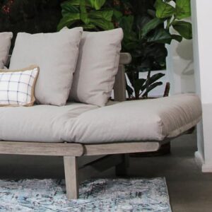 Cambridge Casual West Lake Mahogany Outdoor Convertible Sofa Daybed, Weathered Gray/Oyster Cushion